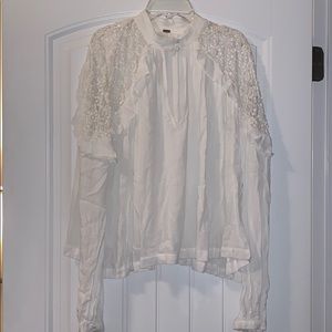 Free People white crochet long sleeve top